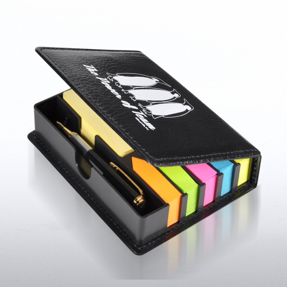 Flip Top Sticky Note Holder w/ Pen & Calendar - Penguins