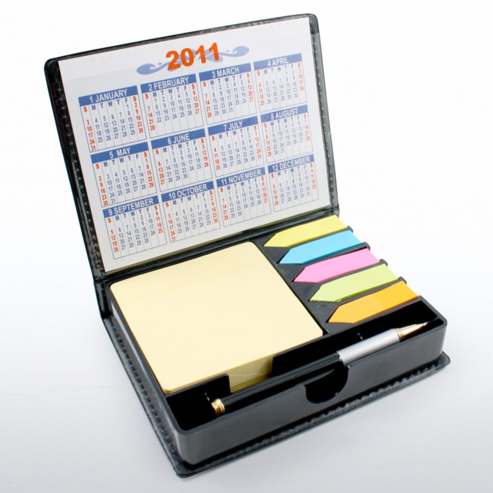 Flip Top Sticky Note Holder w/ Pen & Calendar - Thanks OPEN