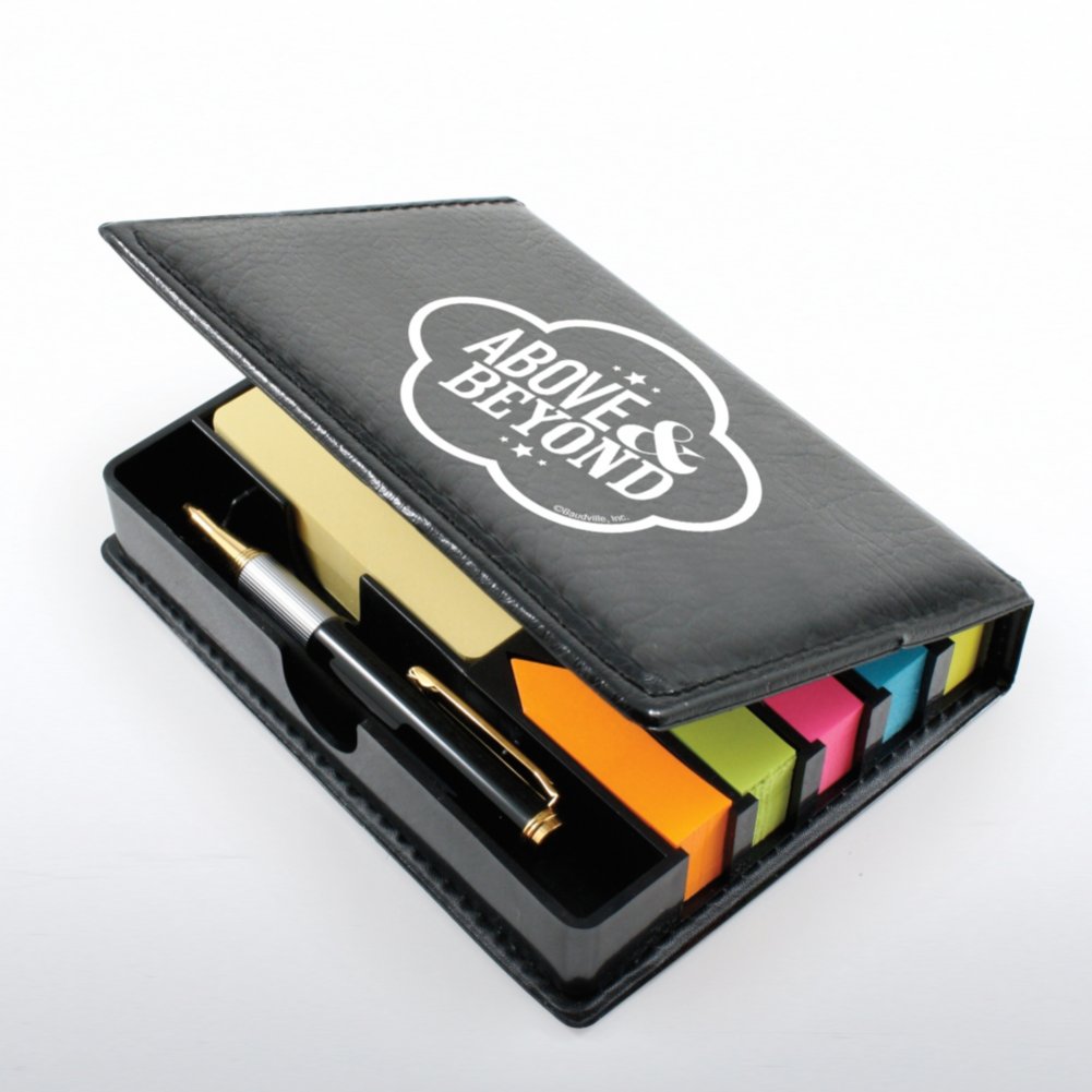 Flip Top Sticky Note Holder w/ Pen & Calend - Above & Beyond