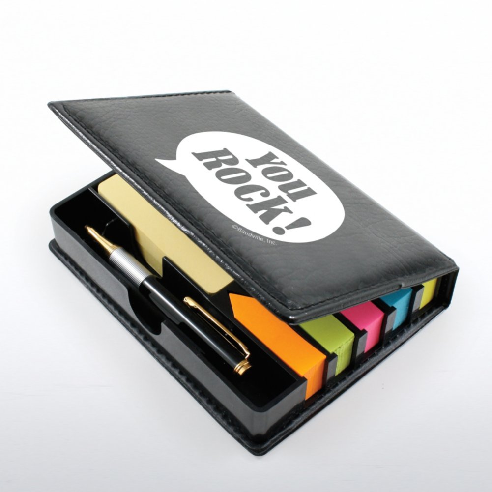 Flip Top Sticky Note Holder w/ Pen & Cal - Positive Praise