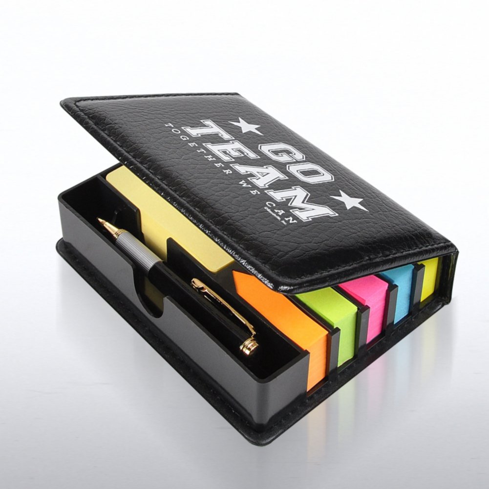 Flip Top Sticky Note Holder w/ Pen & Calendar - Go Team