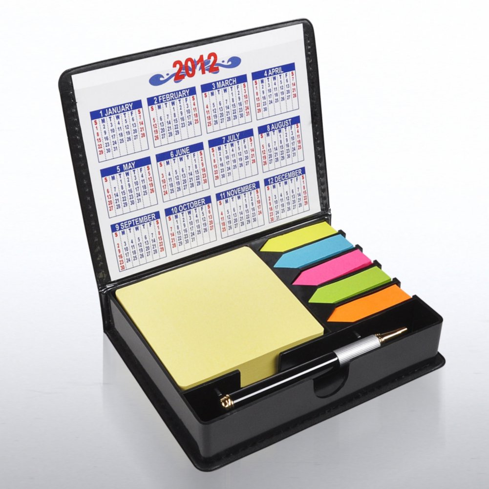 Flip Top Sticky Note Holder w/ Pen & Calendar - Go Team OPEN