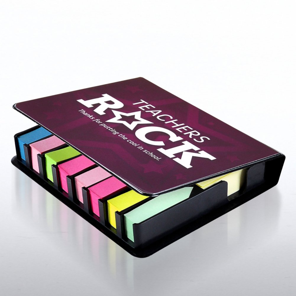 Flip Top Sticky Note Holder w/ Calendar - Teachers Rock