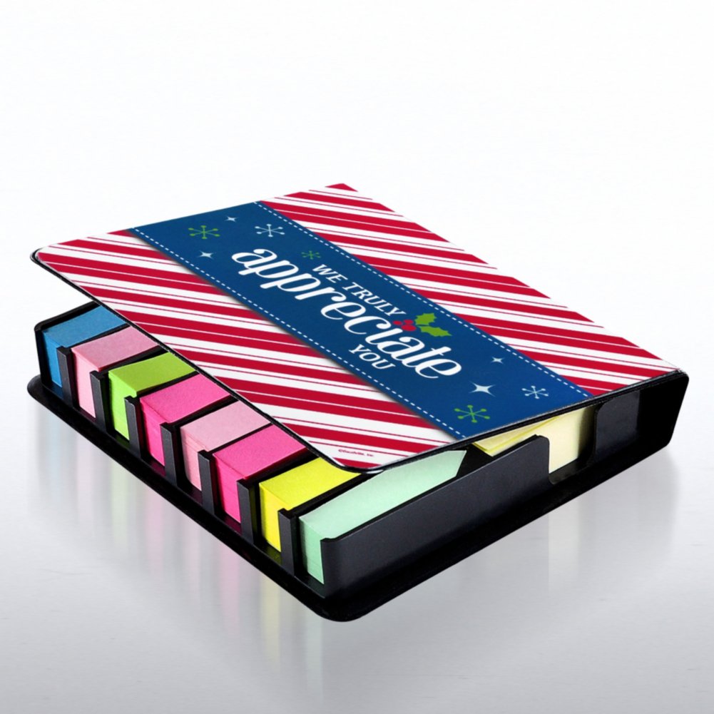 Flip Top Sticky Note Holder with Calendar - Candy Canes