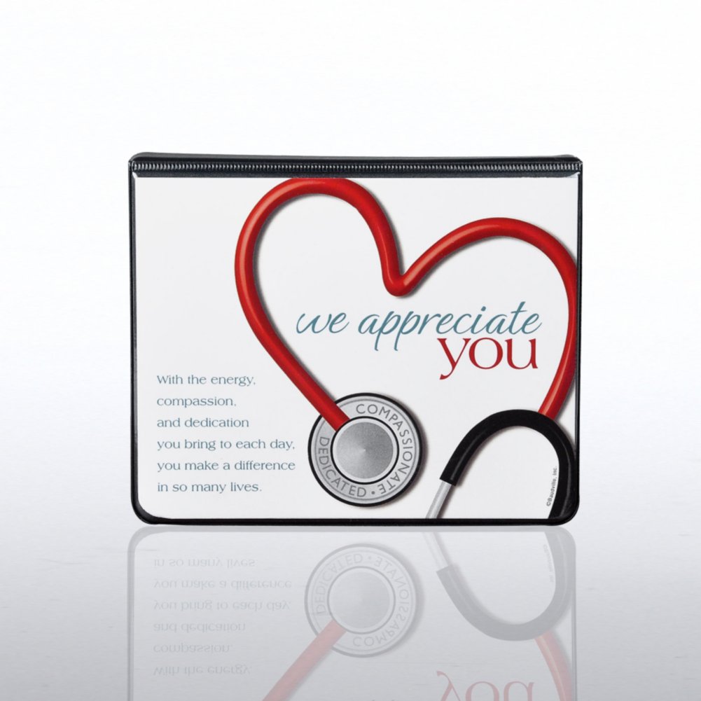 Flip Top Sticky Note Holder w/ Calendar - Stethoscope CLOSED