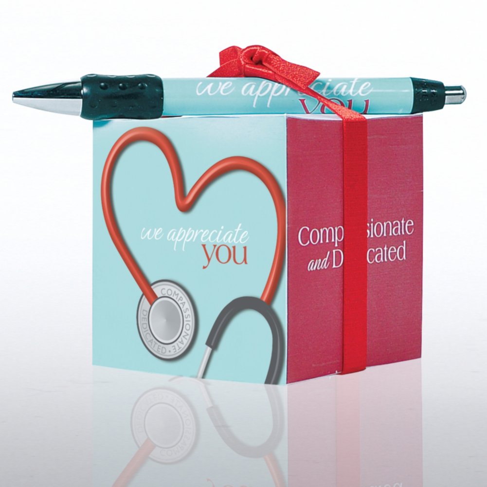 Note Cube & Pen Gift Set - Stethoscope: We Appreciate You BACK
