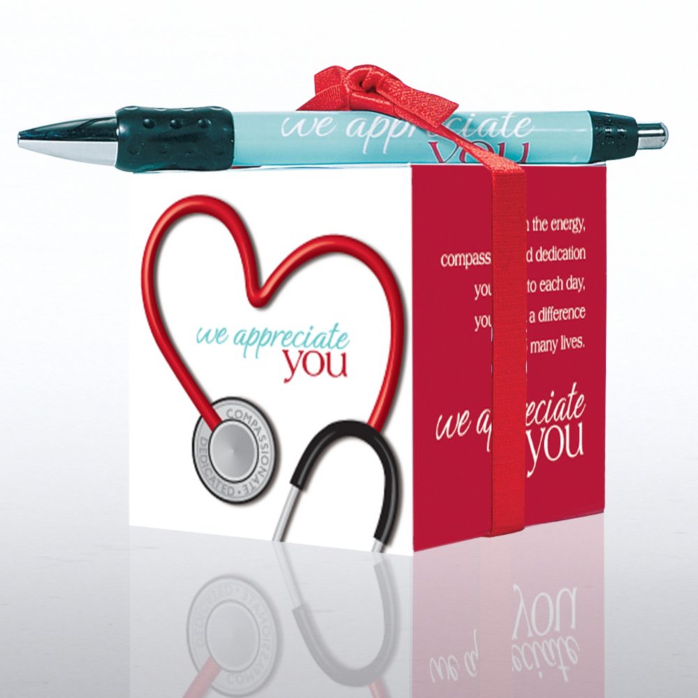 Note Cube & Pen Gift Set - Stethoscope: We Appreciate You