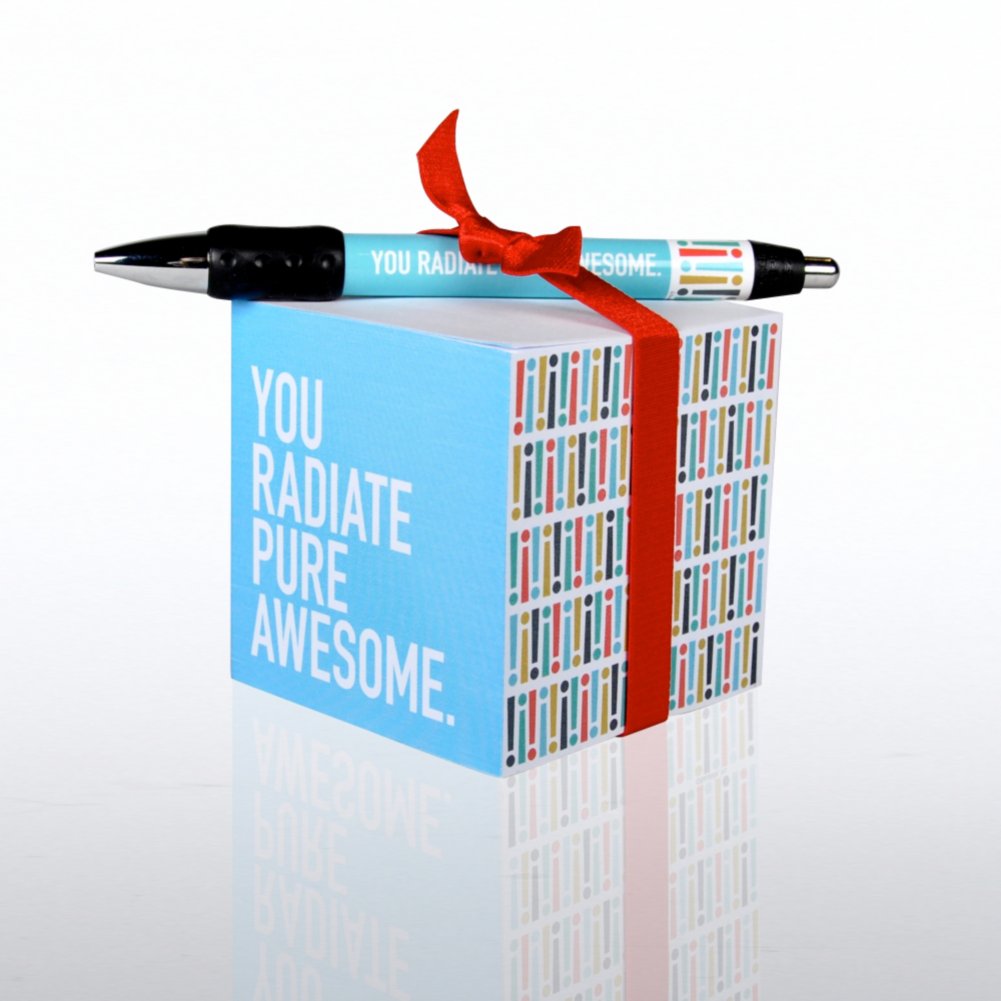 Note Cube & Pen Gift Set - Exclamations- Pure Awesome BACK