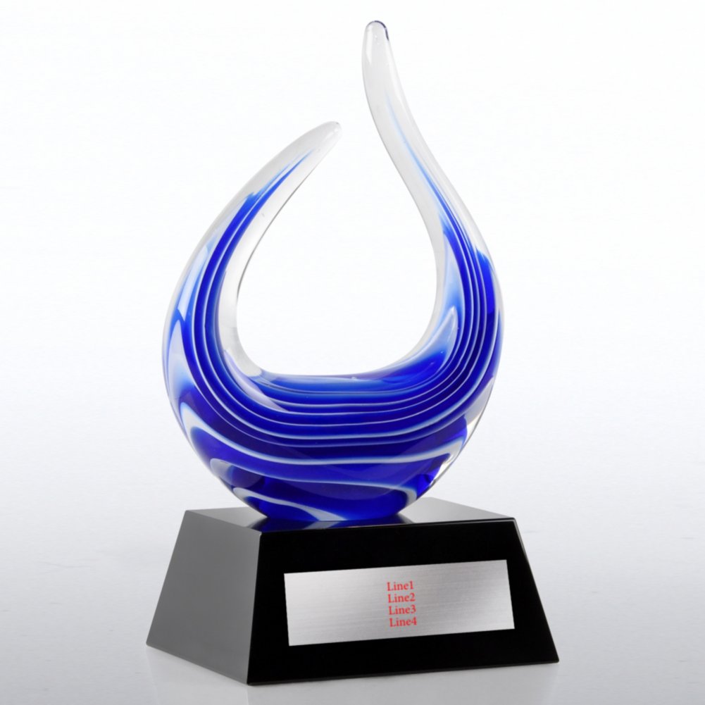 Art Glass Blue Flame Trophy