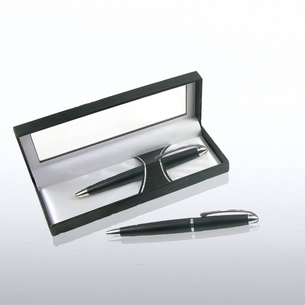 Engravable Gift Pen - Black with Silver Trim BOX