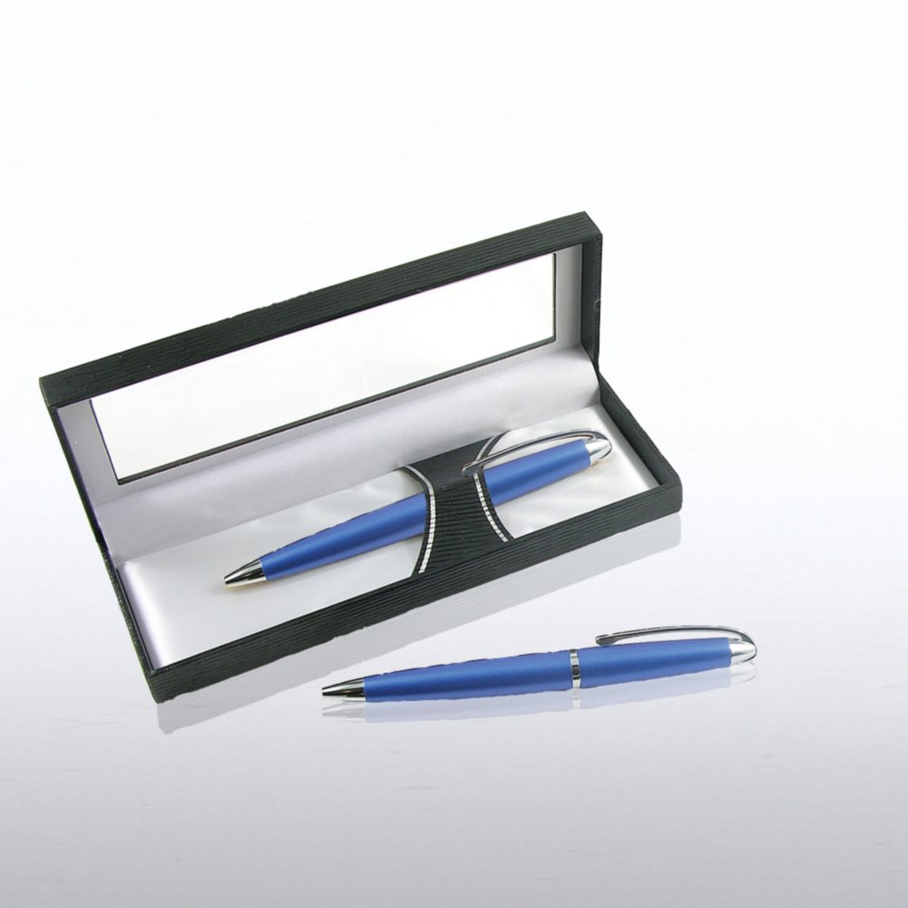 Engravable Gift Pen - Blue with Silver Trim BOX