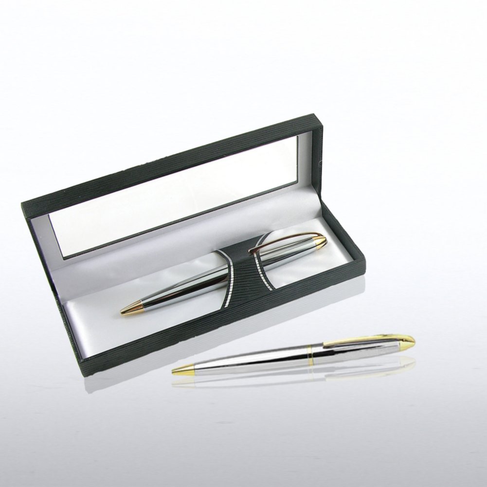 Engravable Gift Pen - Silver with Gold Trim BOX