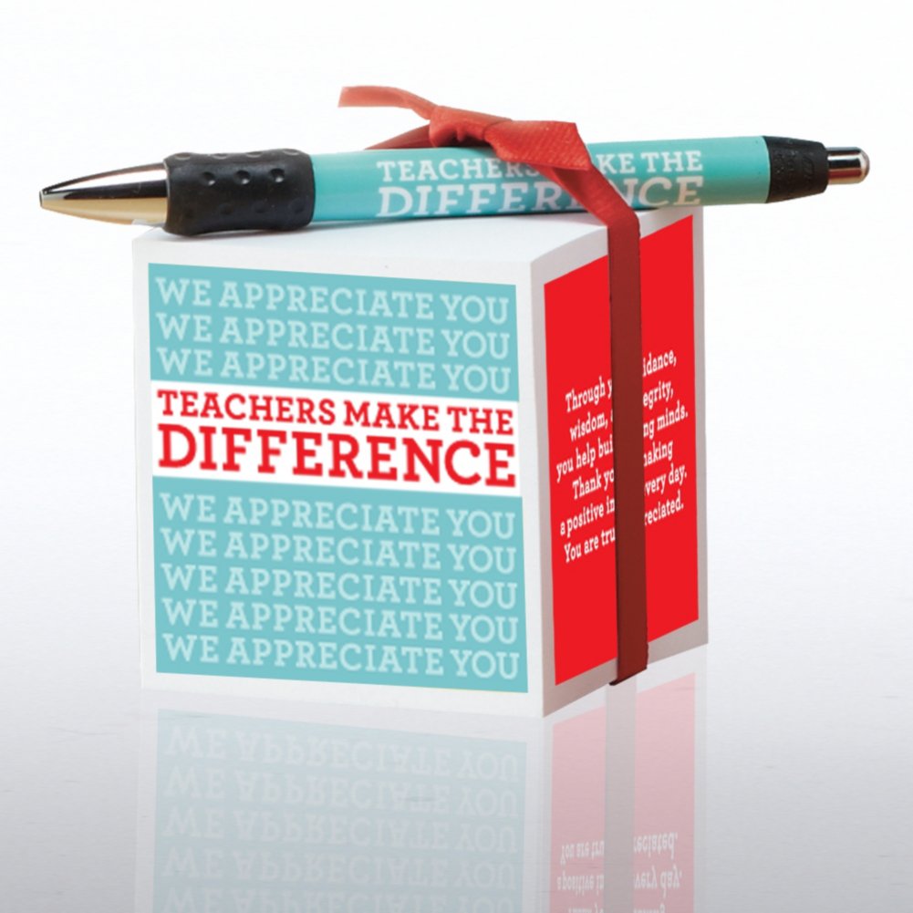 Note Cube & Pen Gift Set - Teachers Make the Difference BACK