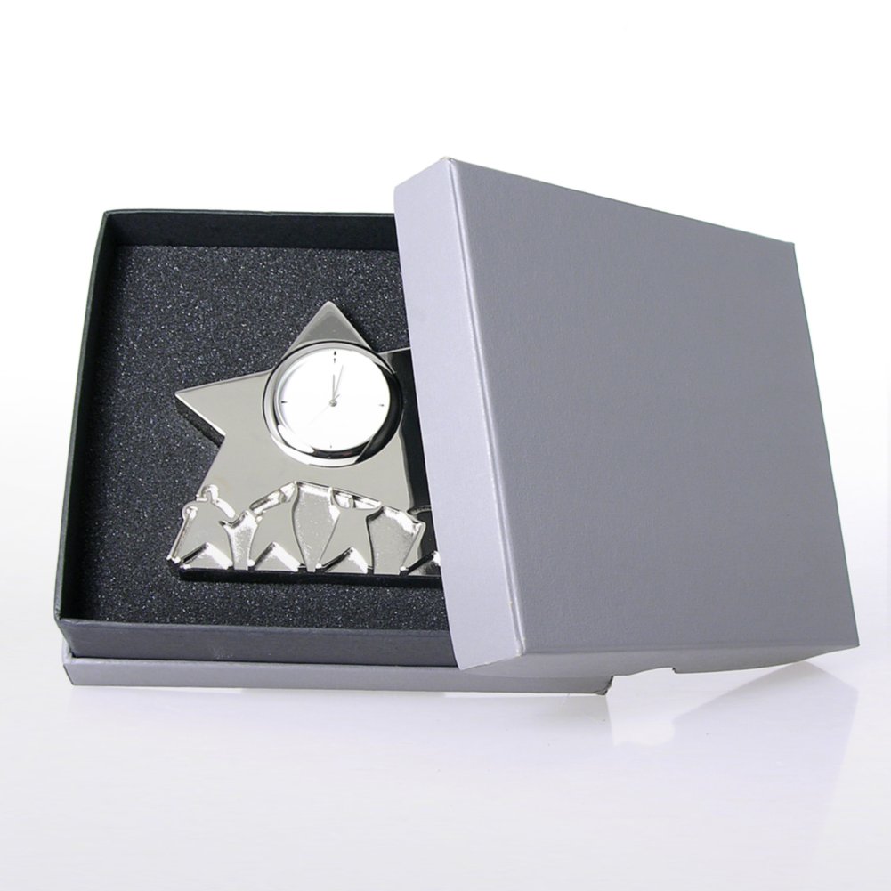 Silver Themed Desk Clock - Team Star BOX