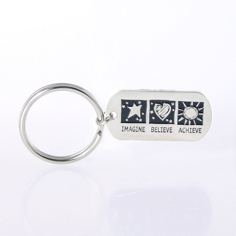 Nickel-Finish Key Chain - Imagine, Believe, Achieve