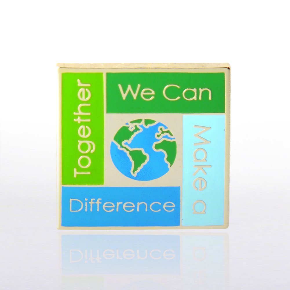 Lapel Pin - We Can Make a Difference with Globe in Square