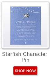 Starfish Character Pin. Shop now button