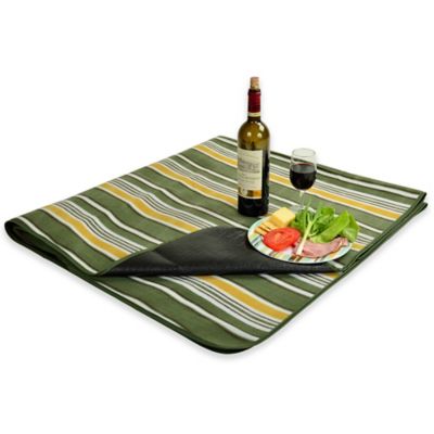 Picnic at Ascot Waterproof Outdoor Picnic Blanket in Green Stripe - Bed