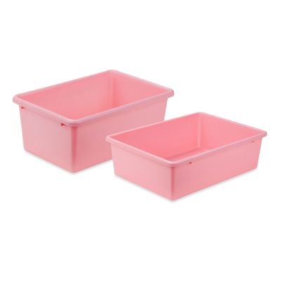 pink plastic toy bin