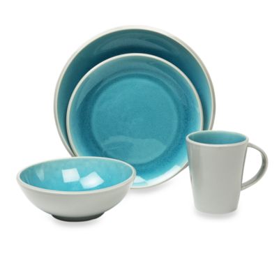 Baum Canvas Crackle 16-Piece Dinnerware Set in Teal - Bed Bath & Beyond