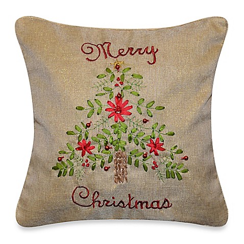 Merry Christmas Tree Throw Pillow in Natural - Bed Bath & Beyond