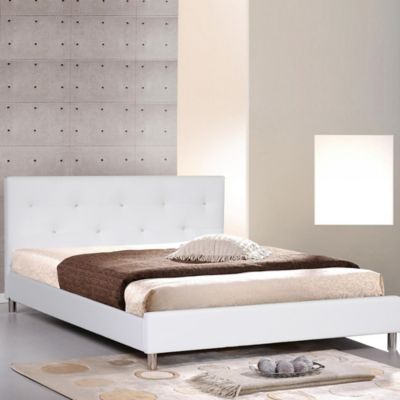 image of Barbara Modern Platform Bed with Crystal Button Tufting in White