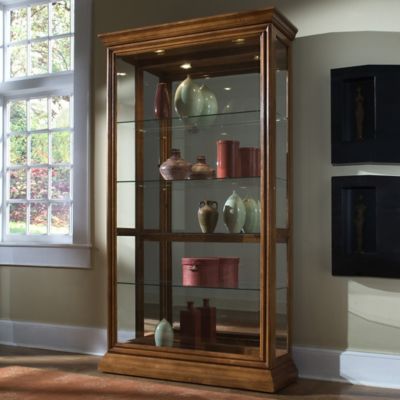 pulaski estate oak two way sliding door curio