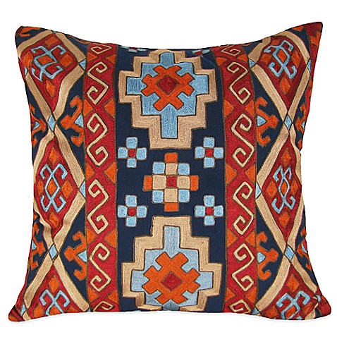 Diamond Border Kilm Pattern Embroidered Square Throw Pillow in Blue - Bed Bath & Beyond