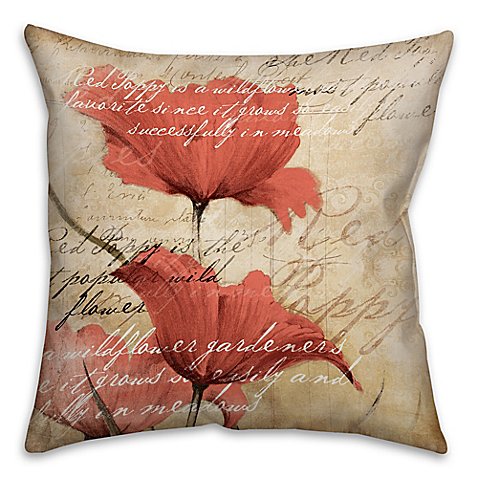 Buy Soothing Poppies 18-Inch Square Throw Pillow in Red/Beige from Bed Bath & Beyond