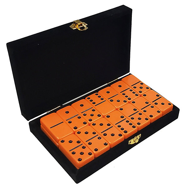 Domino Double 6 Yellow White Pips Jumbo Tournament Pro Size Sheesham Wood Box 