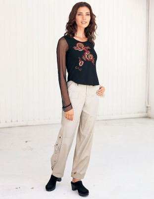 Snap cargo pants.