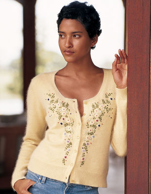 Embroidered angora cardigan.