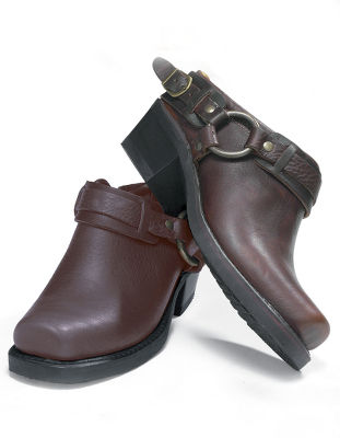 Belted harness mules.