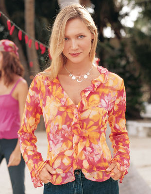 Floral watercolor ruffle shirt.