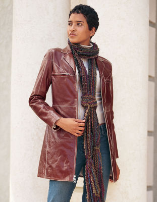 Seamed leather coat.
