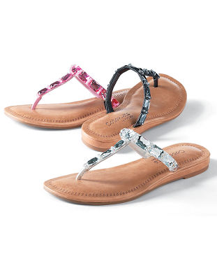 Crystal flat thongs.