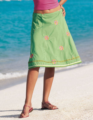 Embroidered beach ball skirt.
