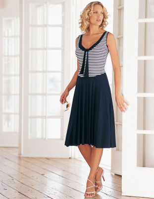 Tie-front striped dress.