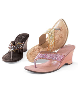 Embellished wedge thongs.