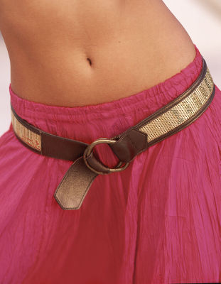 Gold D-ring belt.