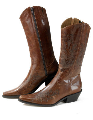 Distressed leather western boots.