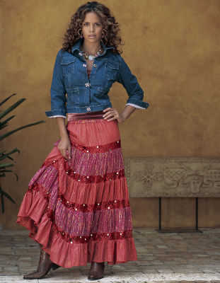 Embellished tiered skirt.