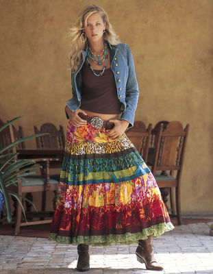 Pattern-tiered skirt.