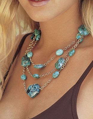 Turquoise and gold chain necklace.