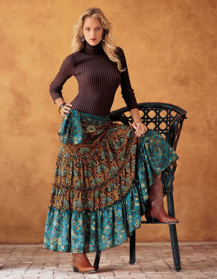 Long tiered skirt.