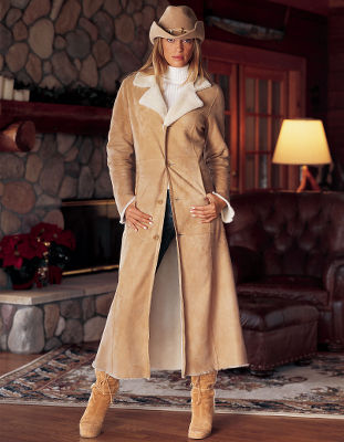 Suede shearling coat.