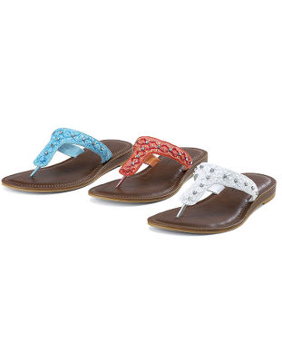 Beaded satin thong sandals.