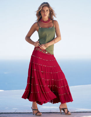 Beaded tier skirt.