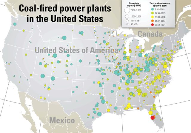 Infographic showing coal-fired power plants in the U.S.