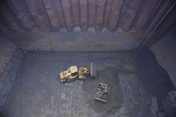 Cat wheel loader in huge ship